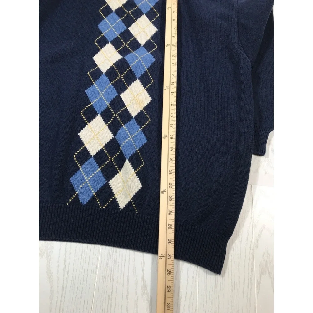 Vintage 90s Jantzen Sweater Men XL Blue Argyle Crewneck 100% Cotton Preppy Golf